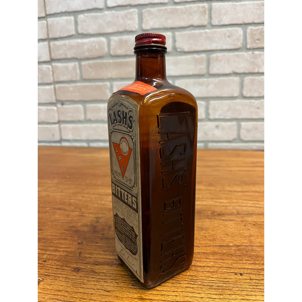 Antique 1913 Lash’s Bitters Tonic Laxative Paper Label Bottle Amber Brown