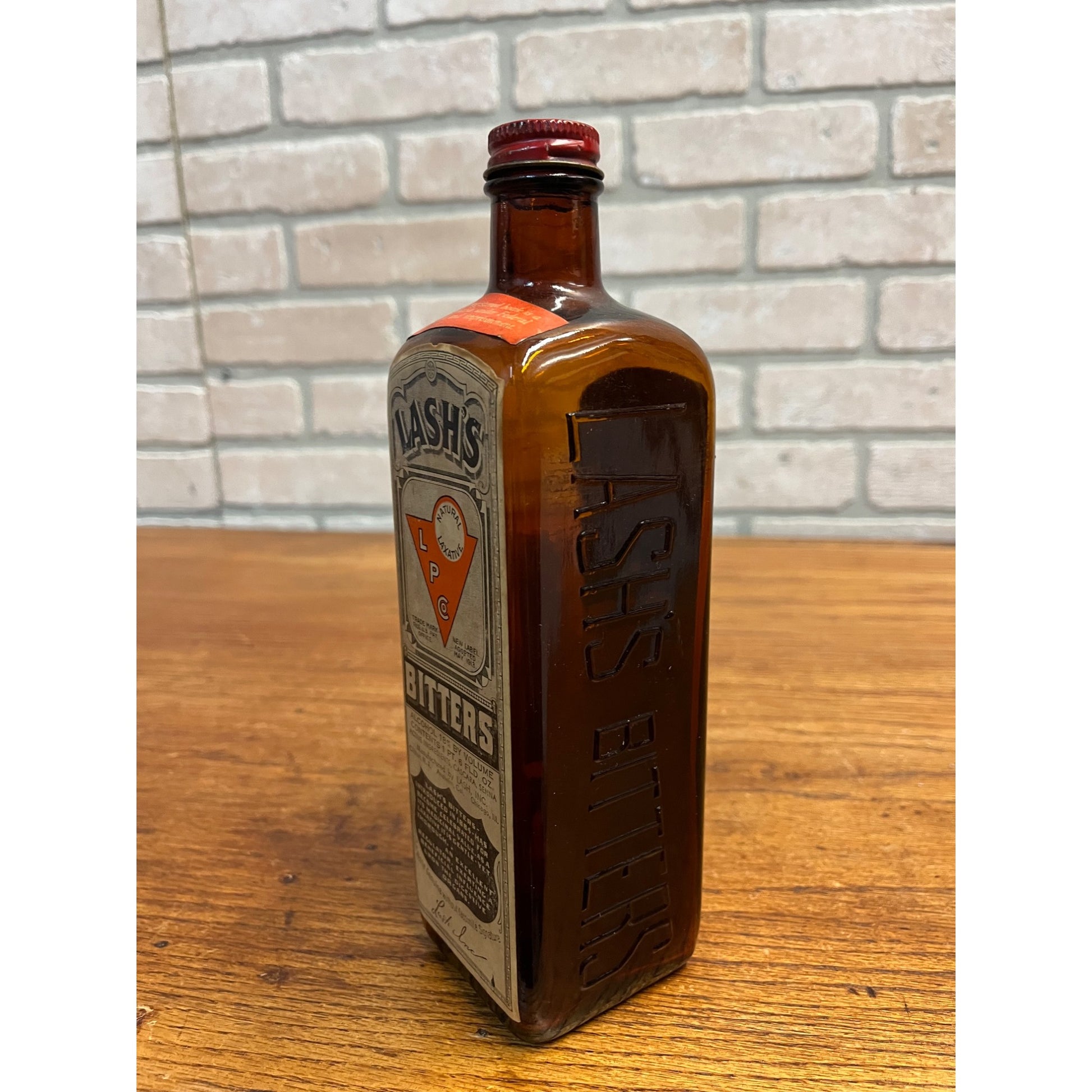 Antique 1913 Lash’s Bitters Tonic Laxative Paper Label Bottle Amber Brown