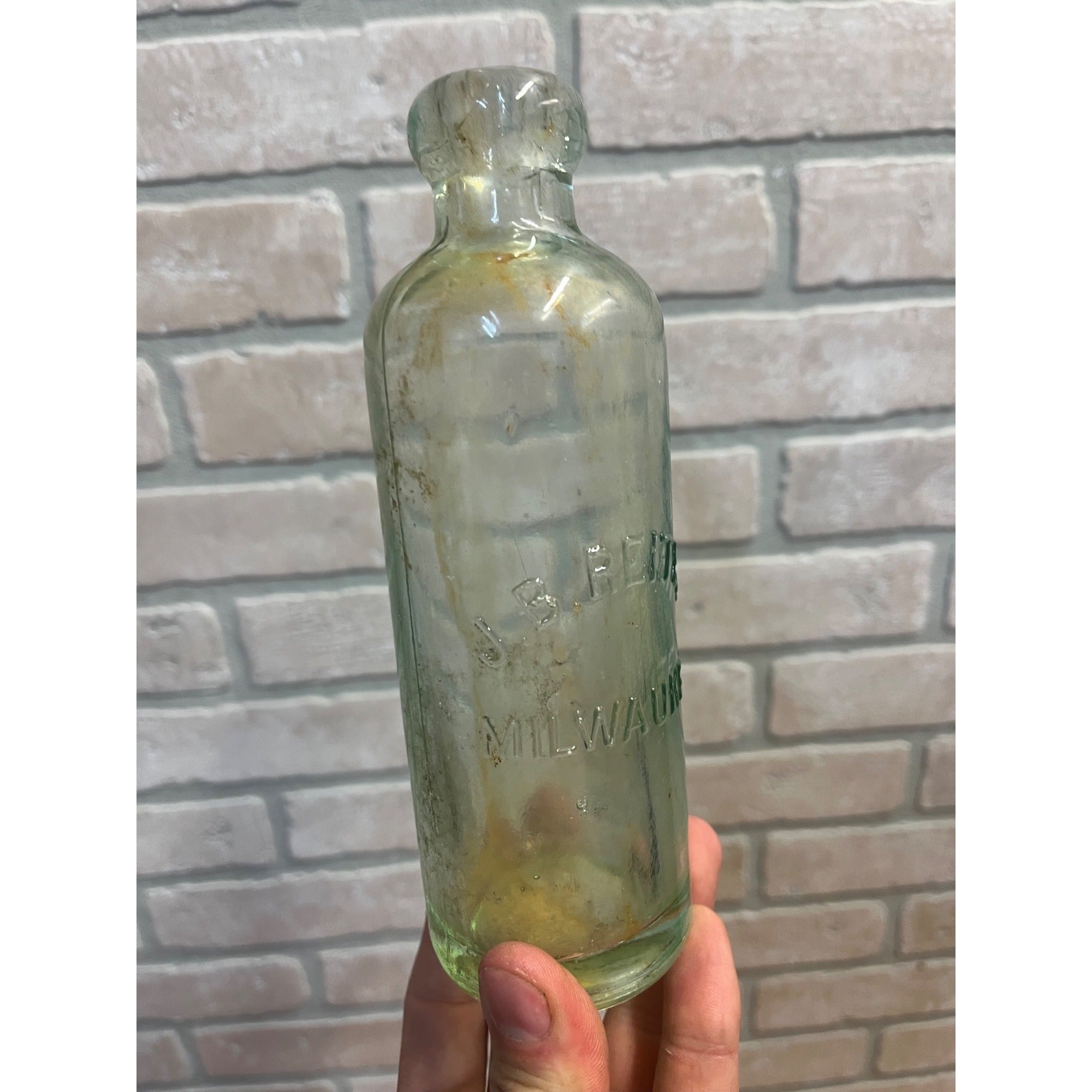 J.B. Reiter c1890s Milwaukee Wis Blue Soda Beer Bottle Blob Top Hutchinson