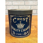 Vintage 1920s Crest Cigars Advertising Tin John Ulrich Cincinnati OH Paper Label