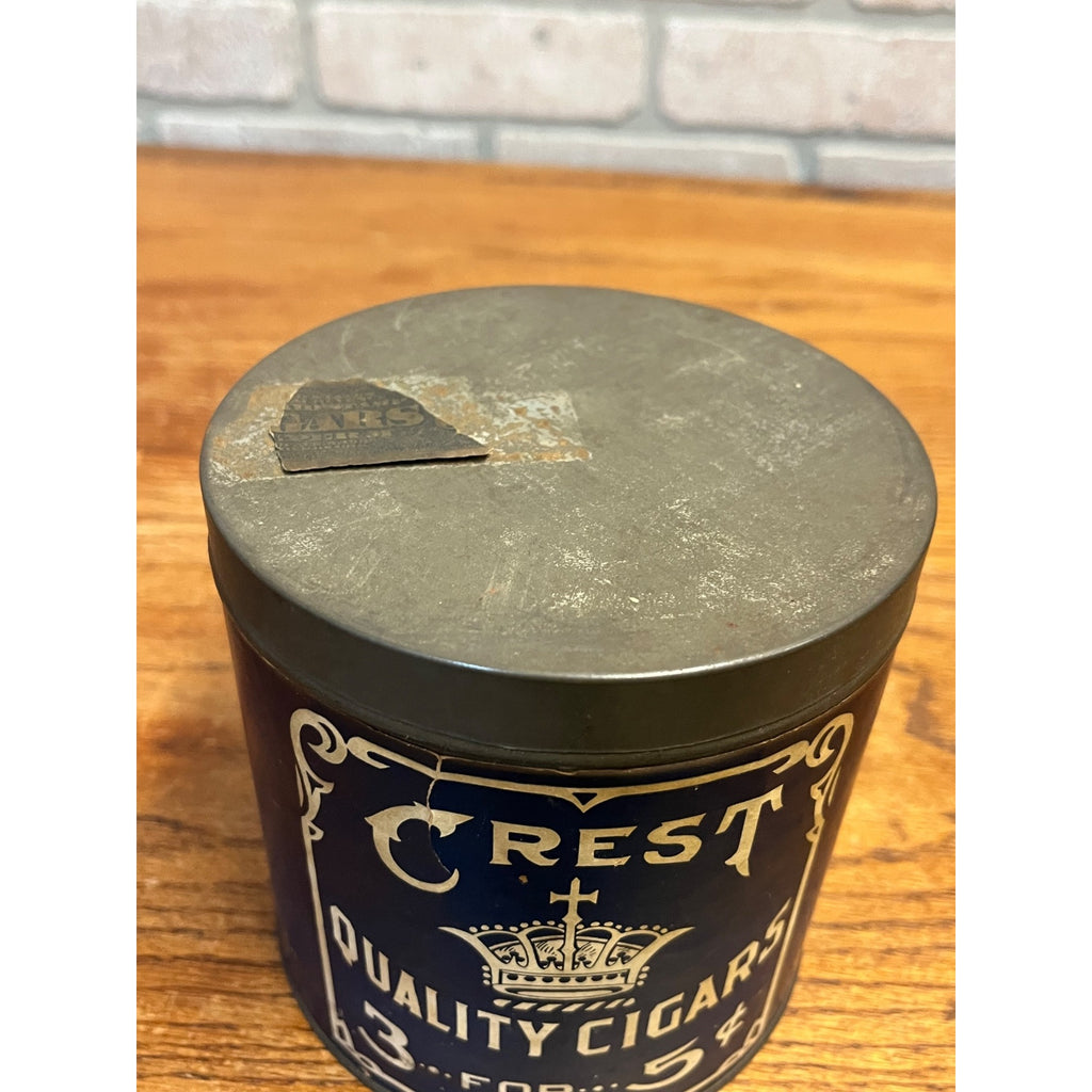 Vintage 1920s Crest Cigars Advertising Tin John Ulrich Cincinnati OH Paper Label