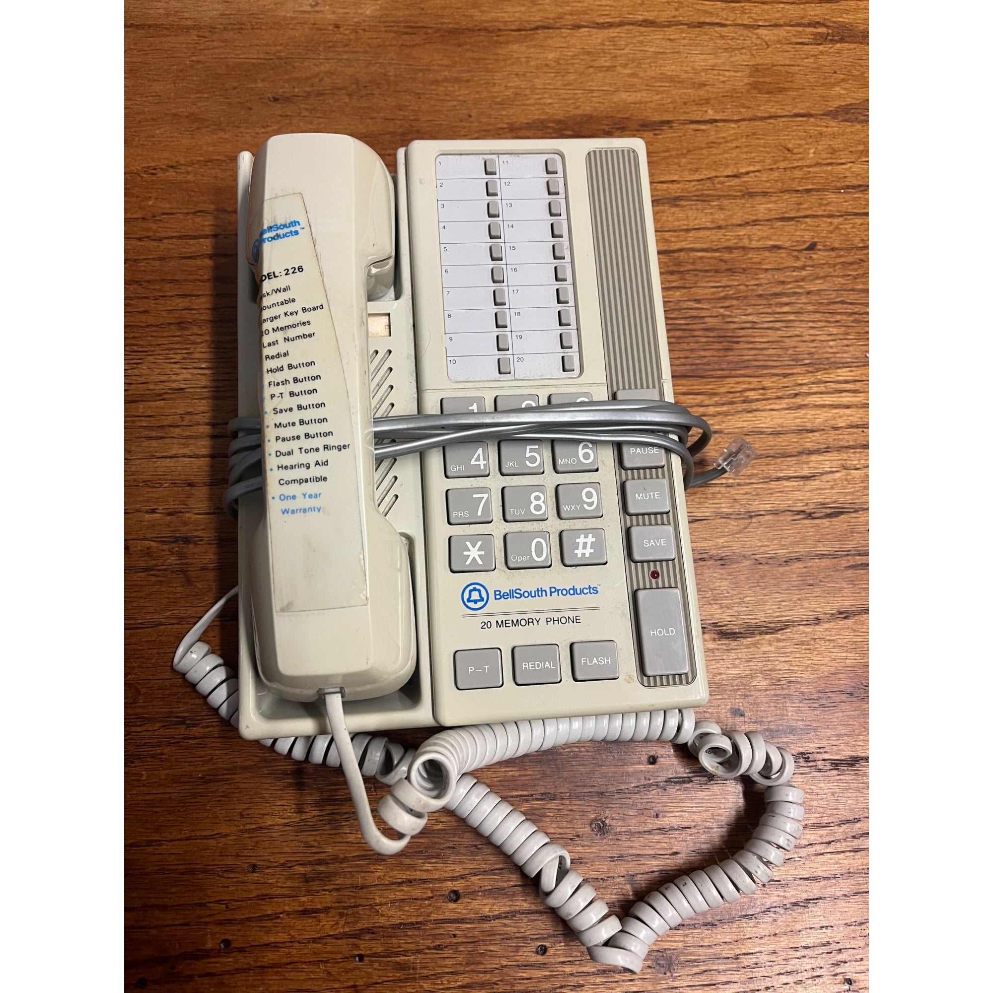 Vintage BellSouth Products Wall/Desk Telephone Model 226 Office 20 Memory