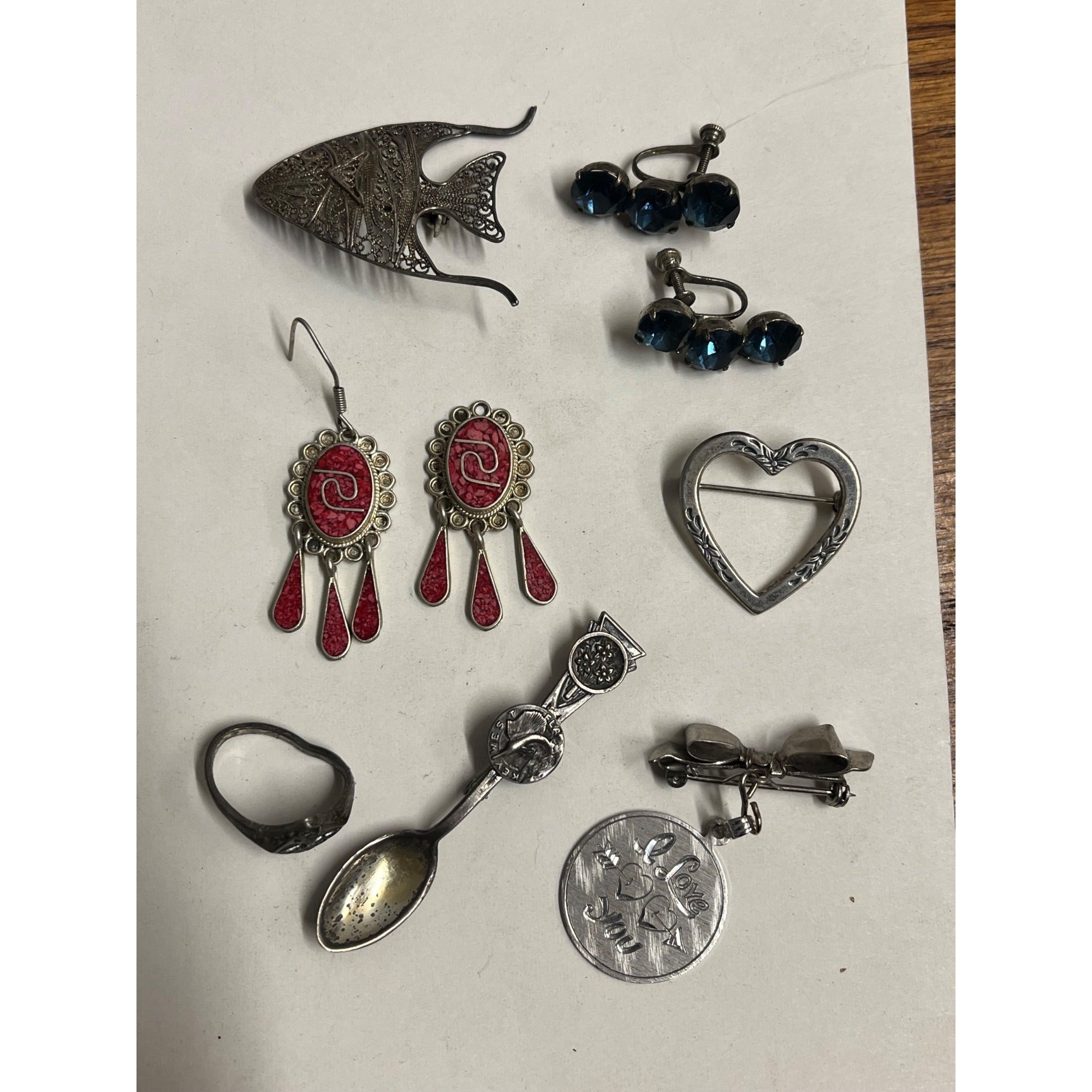 Vintage Solid Sterling Silver Jewelry Lot Pins Earrings Ring Scrap - 1.23oz