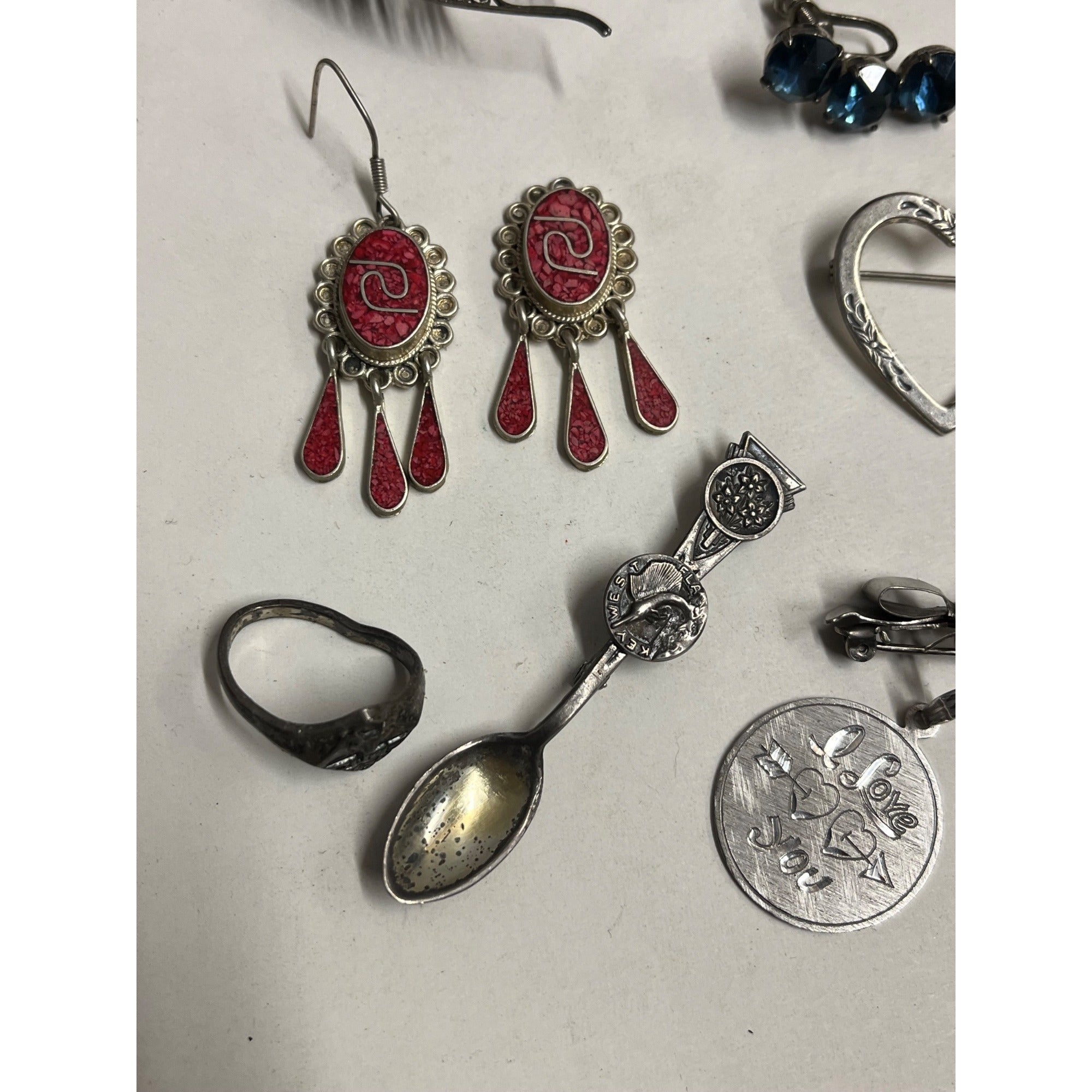 Vintage Solid Sterling Silver Jewelry Lot Pins Earrings Ring Scrap - 1.23oz