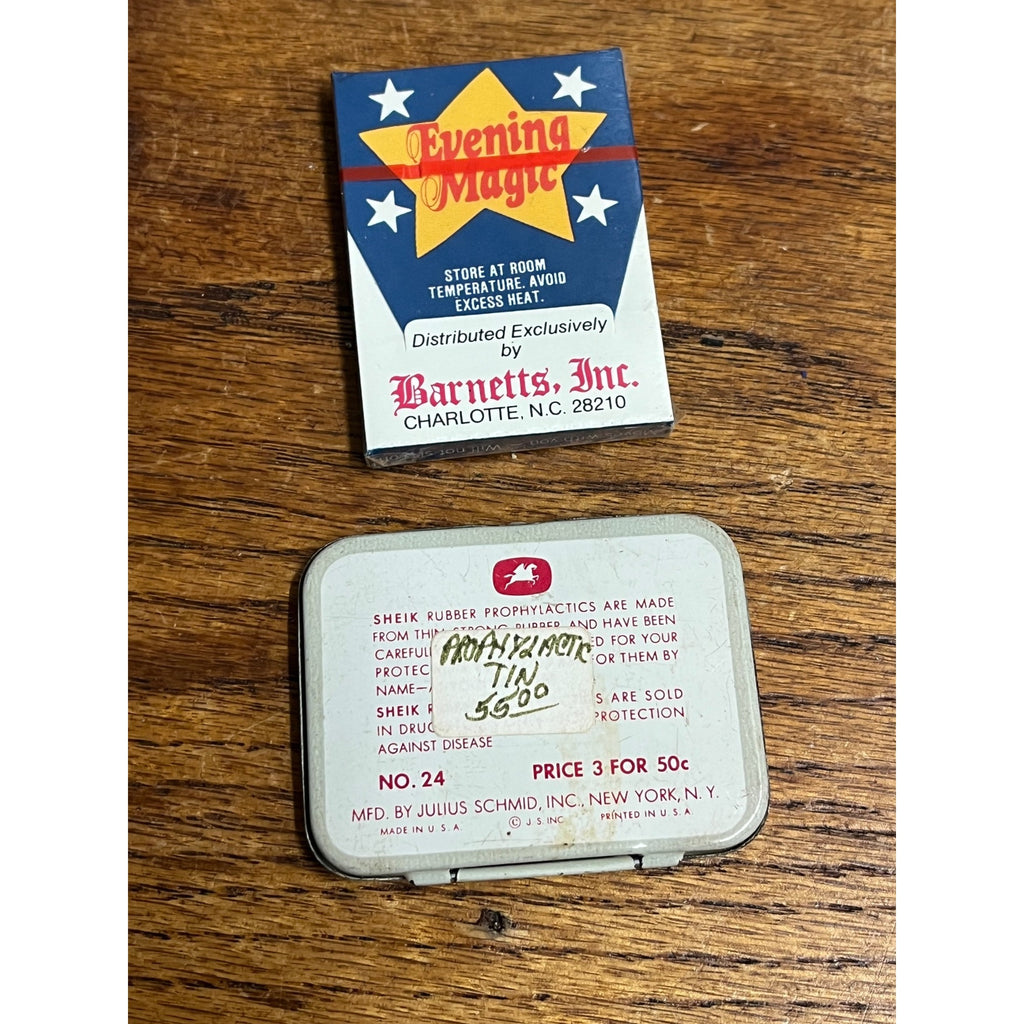 Vintage 1930's Sheik Condom Rubber Prophylactic Advertising Tin + Evening Magic