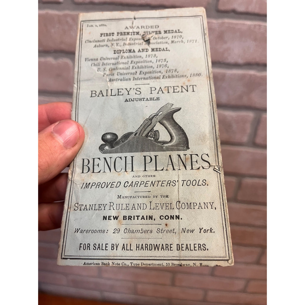 Rare Original 1881 Bailey's Bench Planes Stanley Rule & Level Co Tool Catalog