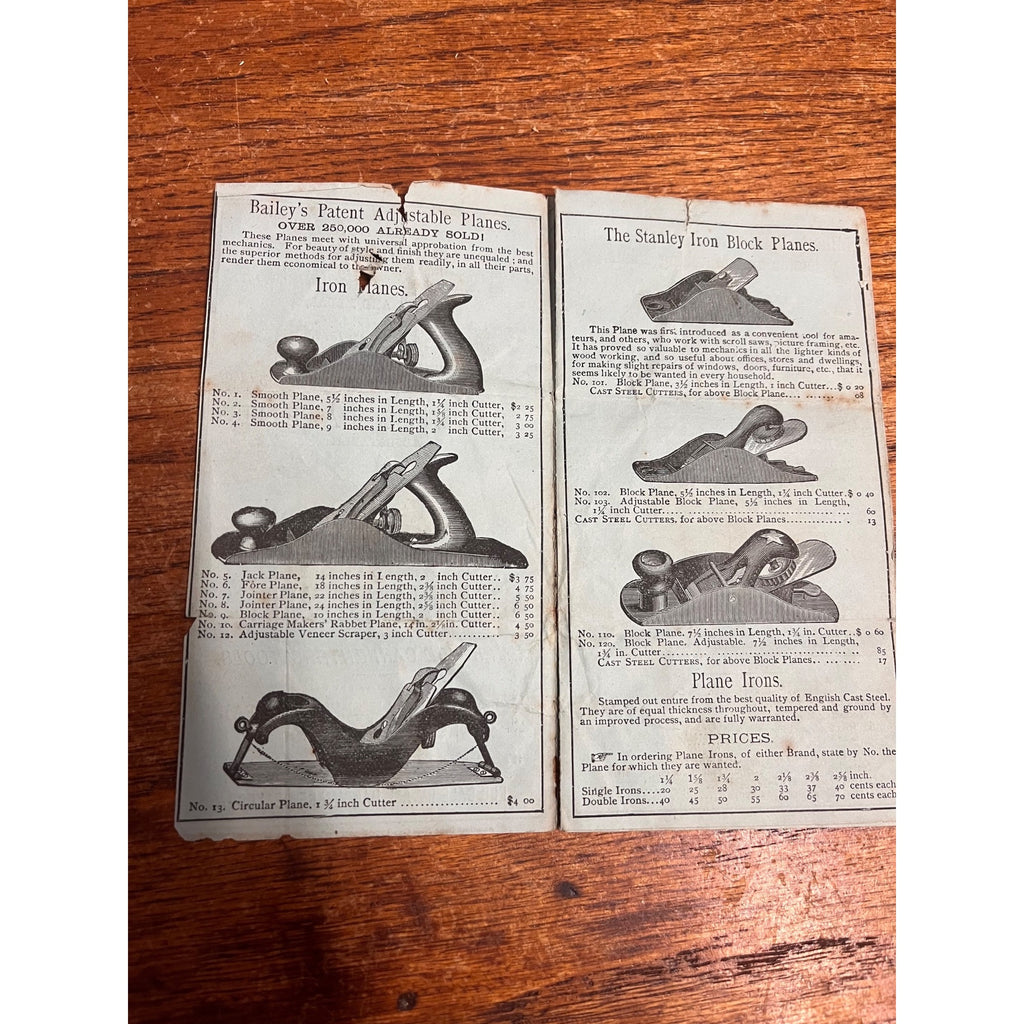 Rare Original 1881 Bailey's Bench Planes Stanley Rule & Level Co Tool Catalog