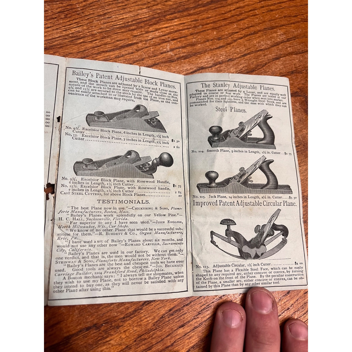 Rare Original 1881 Bailey's Bench Planes Stanley Rule & Level Co Tool Catalog