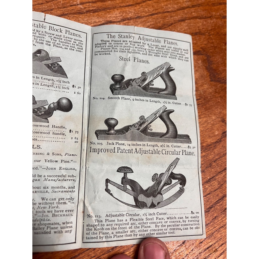 Rare Original 1881 Bailey's Bench Planes Stanley Rule & Level Co Tool Catalog