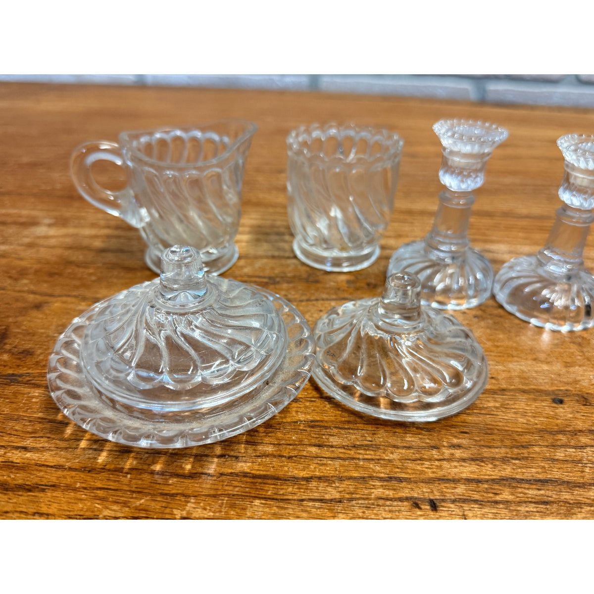 Vintage Child's Glass Tea Time Set Embossed Set of 7