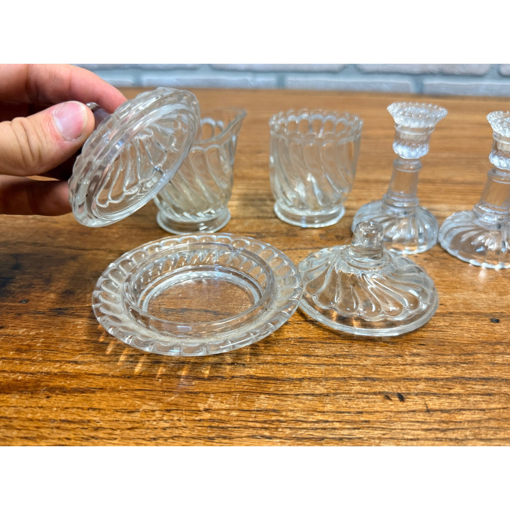 Vintage Child's Glass Tea Time Set Embossed Set of 7