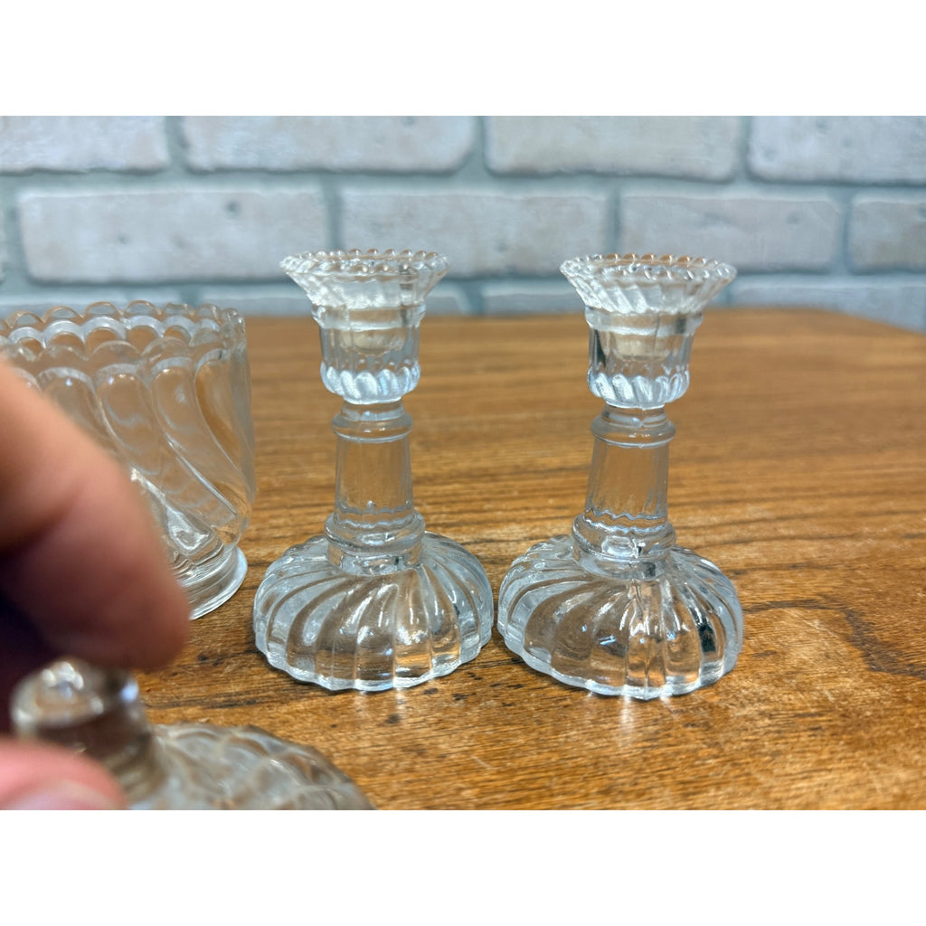 Vintage Child's Glass Tea Time Set Embossed Set of 7