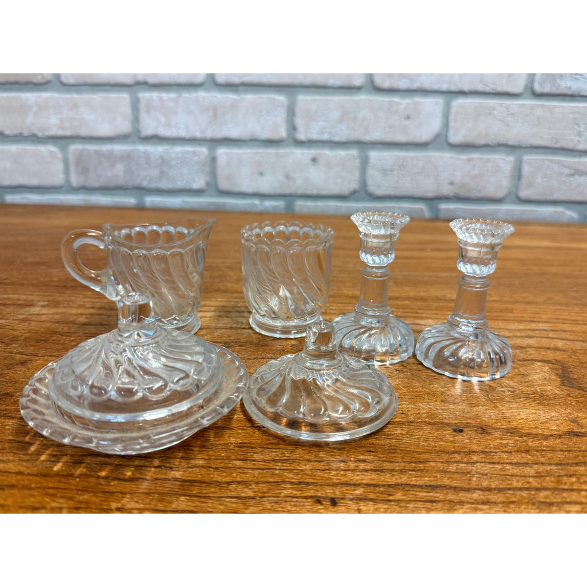 Vintage Child's Glass Tea Time Set Embossed Set of 7