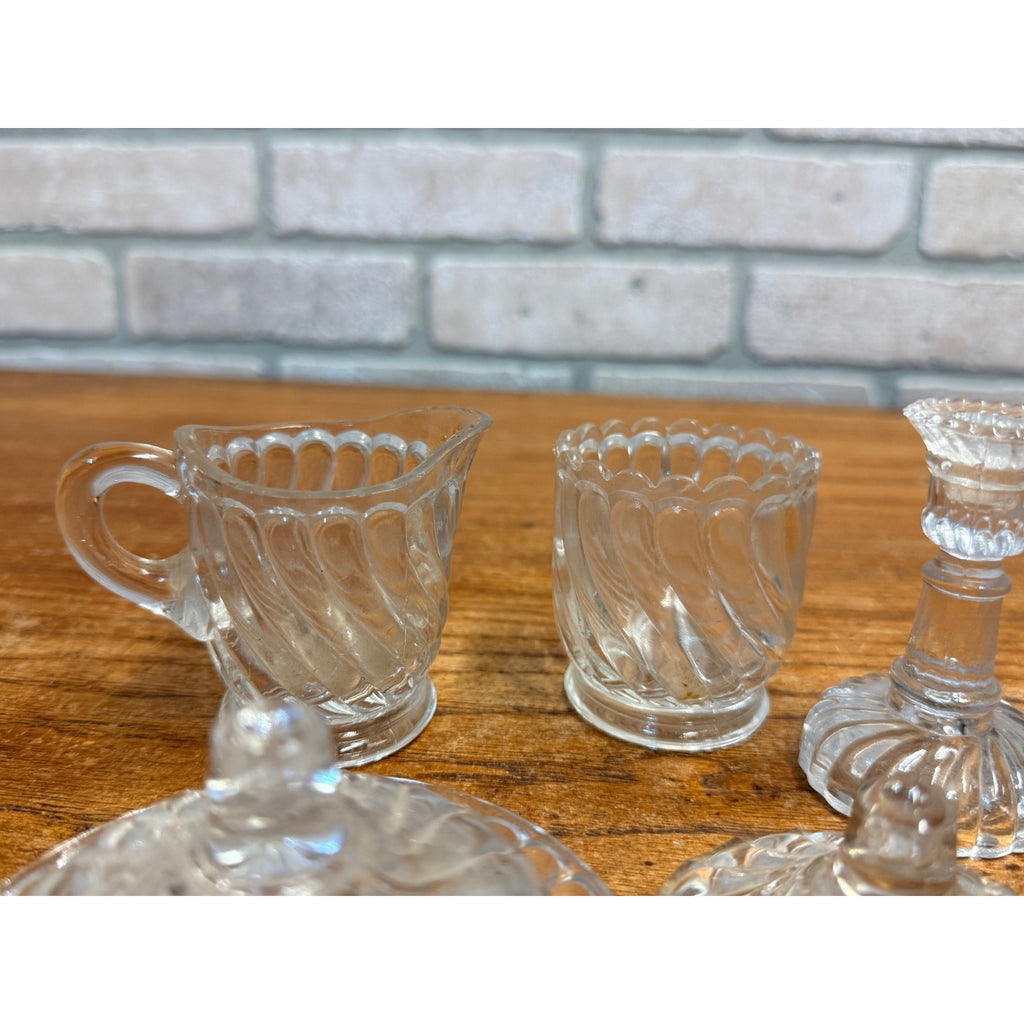 Vintage Child's Glass Tea Time Set Embossed Set of 7