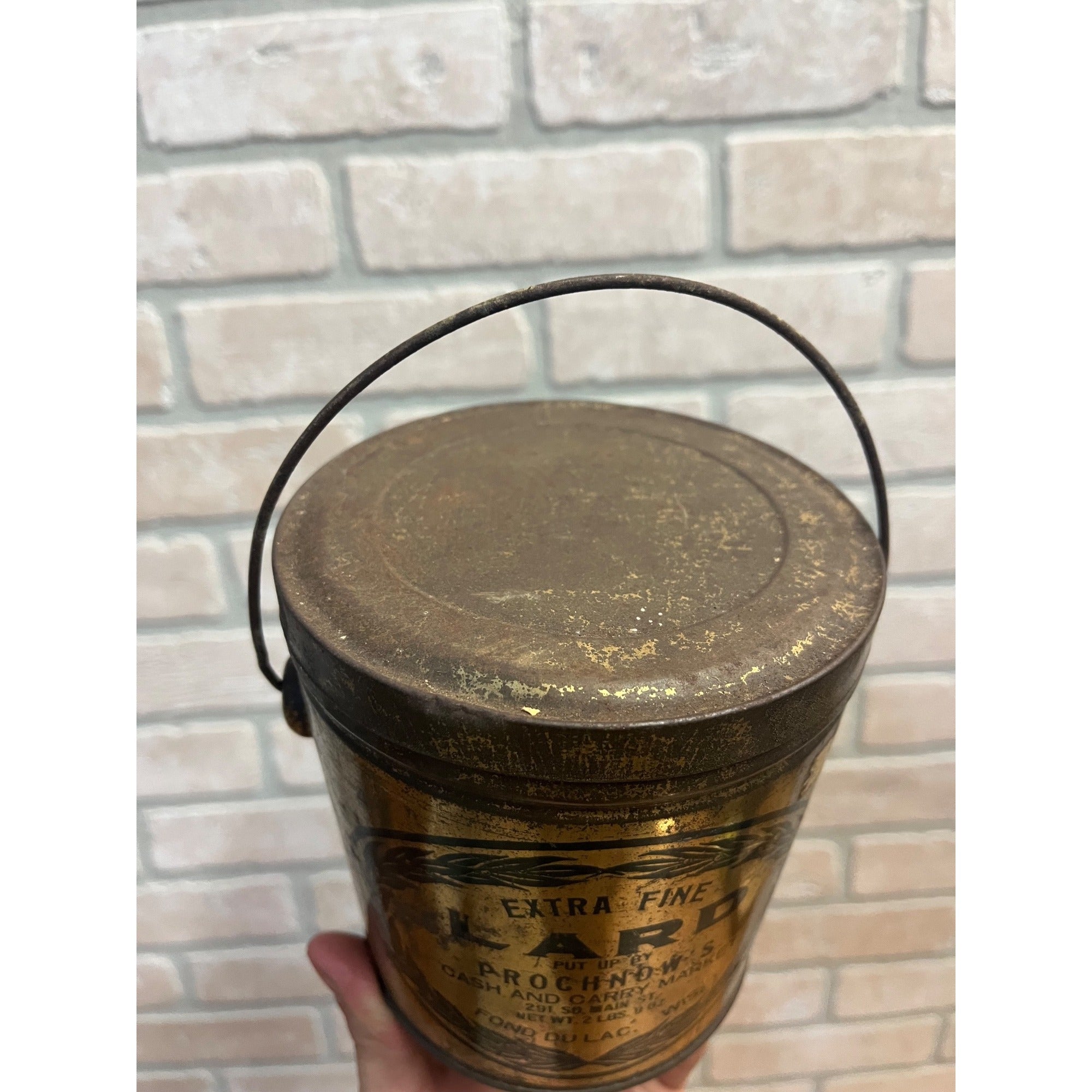 Vintage Antique Prochnow's Market Lard Fond du Lac, Wis. Tin Bucket Advertising