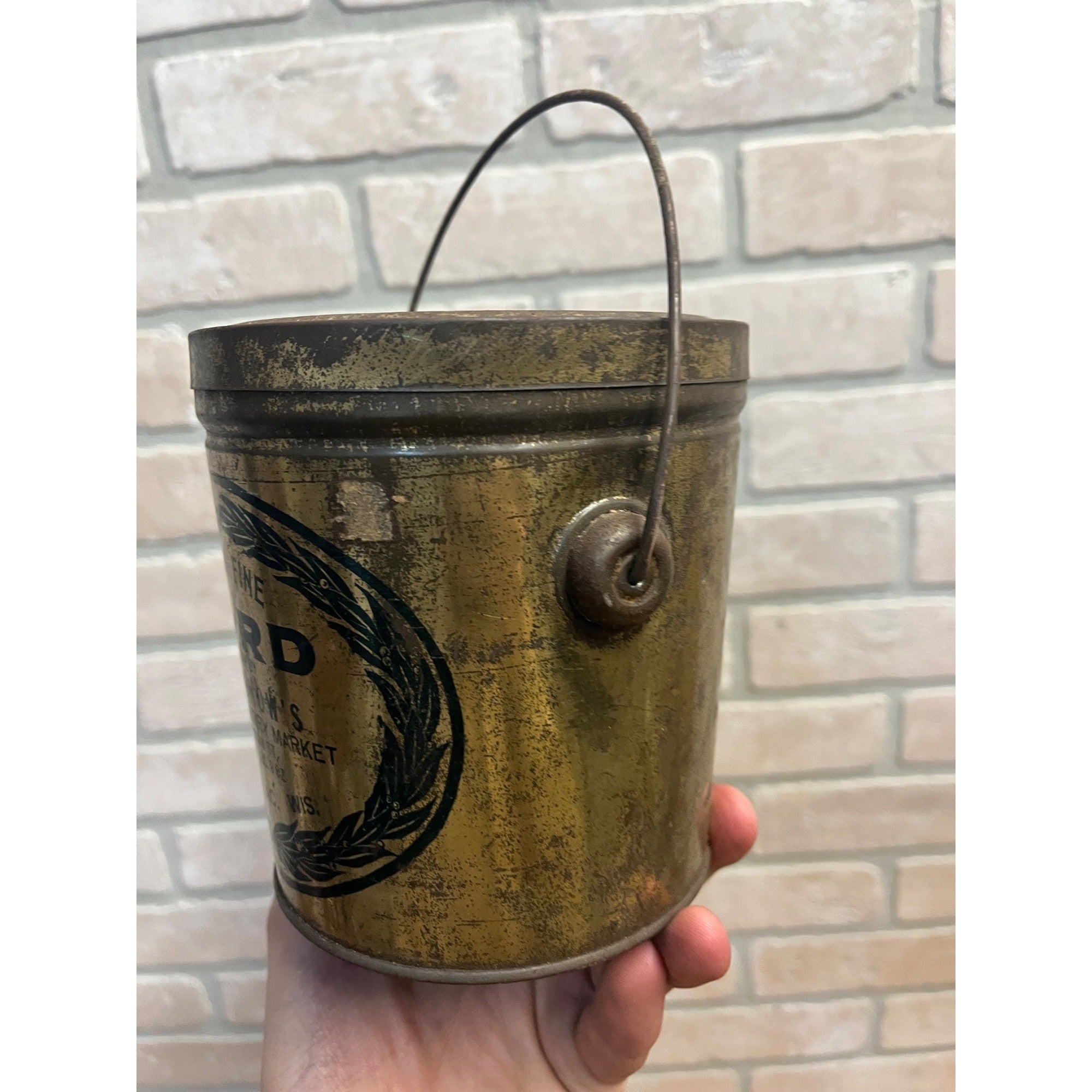 Vintage Antique Prochnow's Market Lard Fond du Lac, Wis. Tin Bucket Advertising