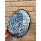 Antique Primitive Light Blue and White Swirl Enamel Graniteware Round Pie Pan/ Baking Dish/ Farmhouse Decor