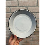 Antique Primitive Light Blue and White Swirl Enamel Graniteware Round Pie Pan/ Baking Dish/ Farmhouse Decor