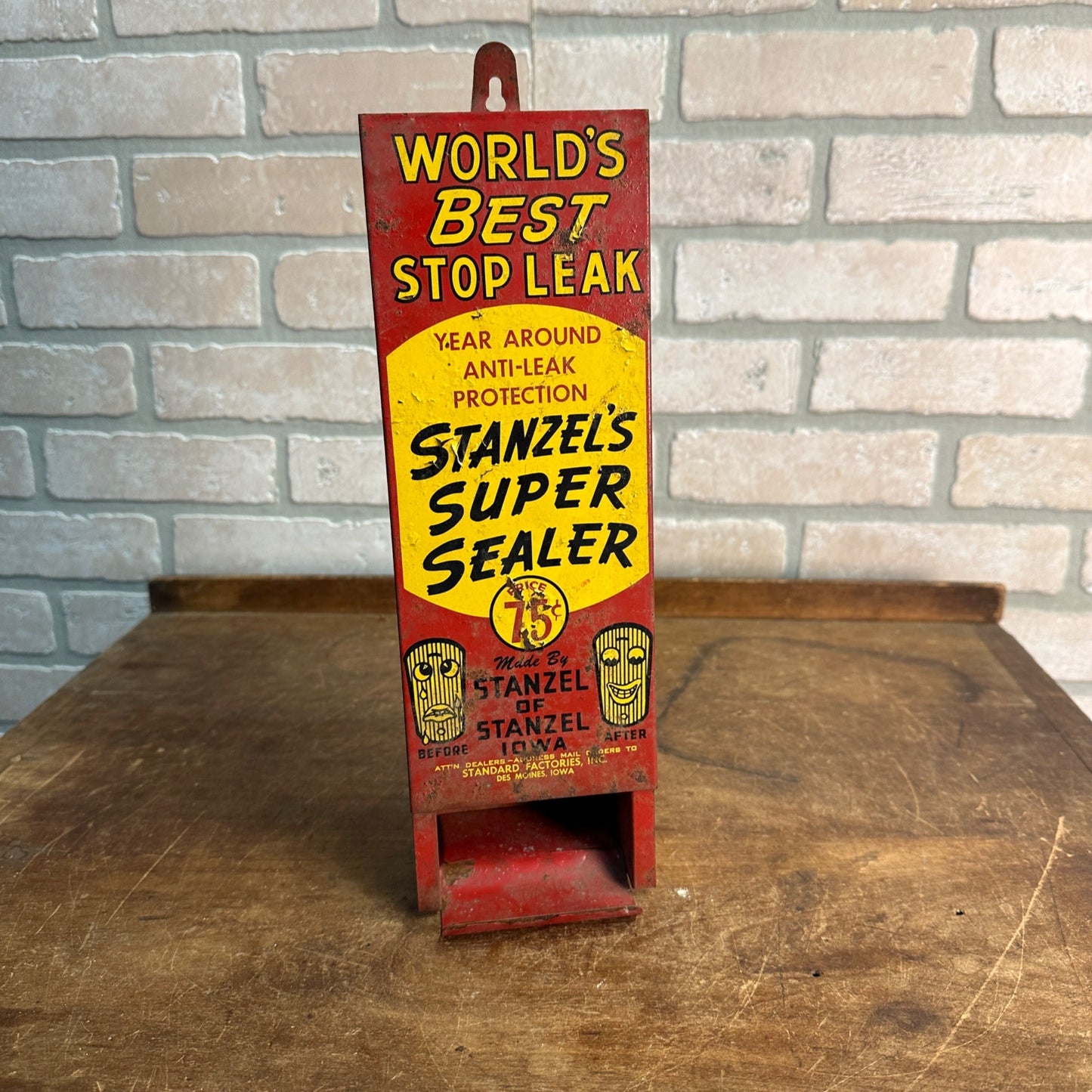 1920s Stanzel's Super Sealer Radiator Stop Leak Metal Wall Display Sign