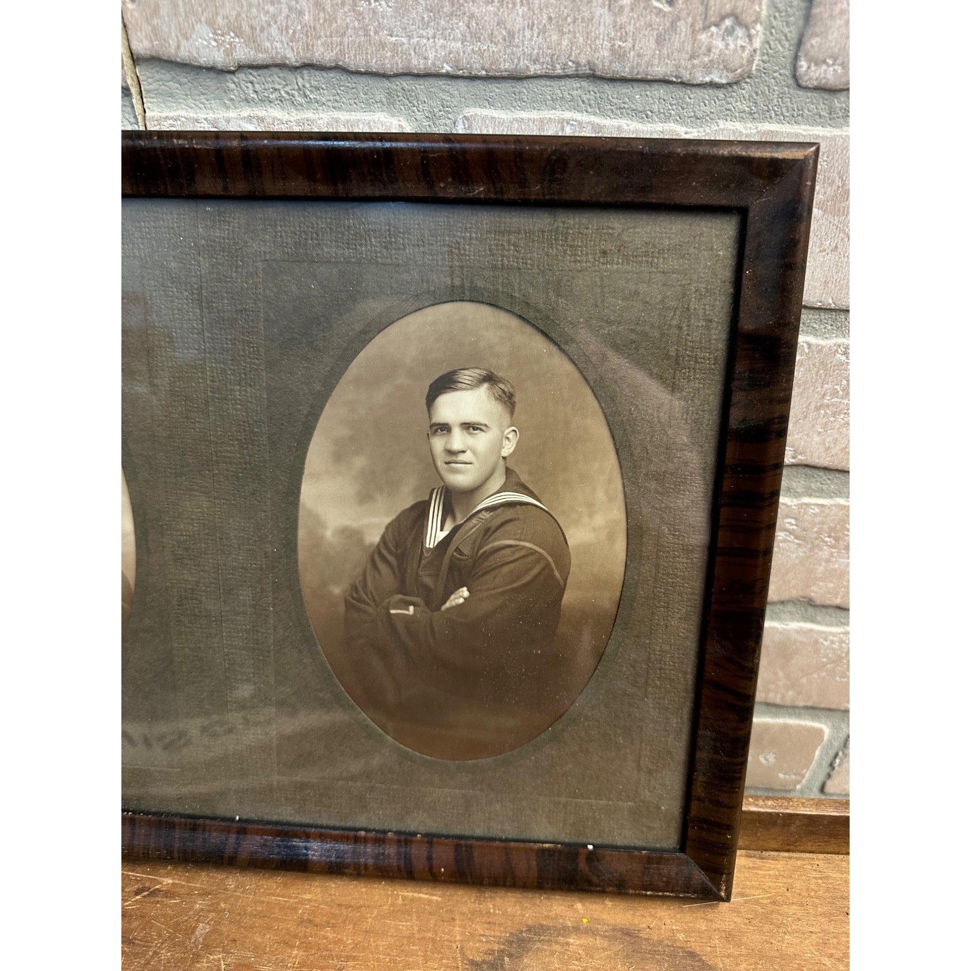 Original WWI US Navy Salior in Uniform Framed Photos, RPPC + Wisconsin Cap Hat