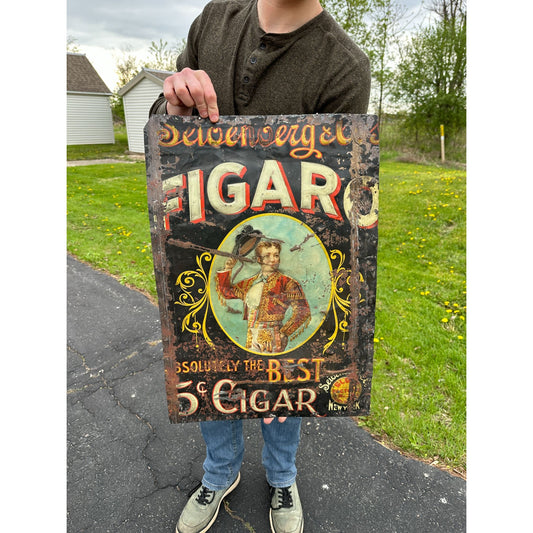 RARE Vintage Seidenberg & Co Figaro Cigar Tin Metal Advertising Sign