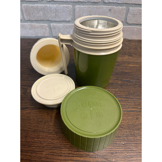 Vintage 70s Thermos 10oz Olive Green King Seeley Vacuum Seal 7002 Glass Lined