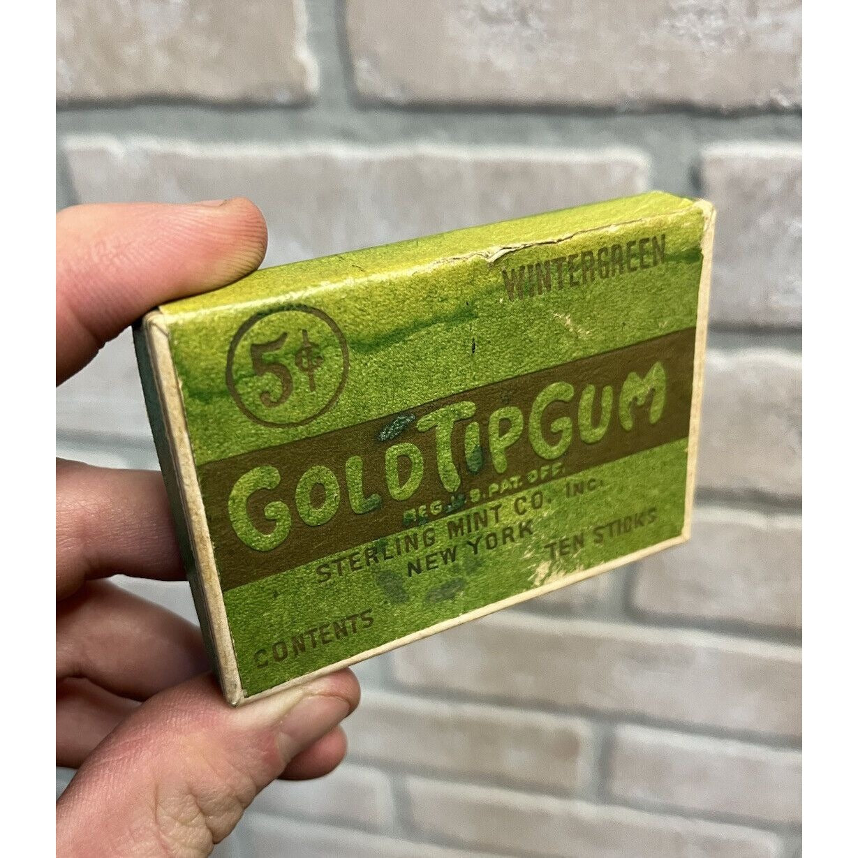 Vintage c1920s Gold Tip Gum 5-Cent Wintergreen Sterling Mint Co. Empty Box