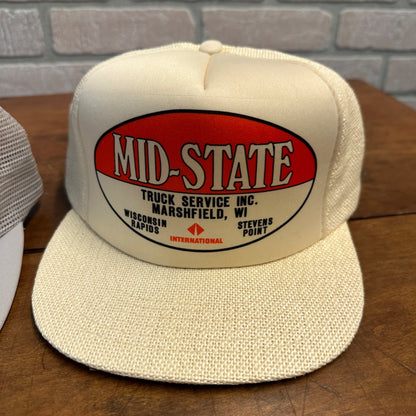 (2) MID-STATE TRUCK SERVICE TRUCKING MARSHFIELD WI RETRO SNAPBACK HAT