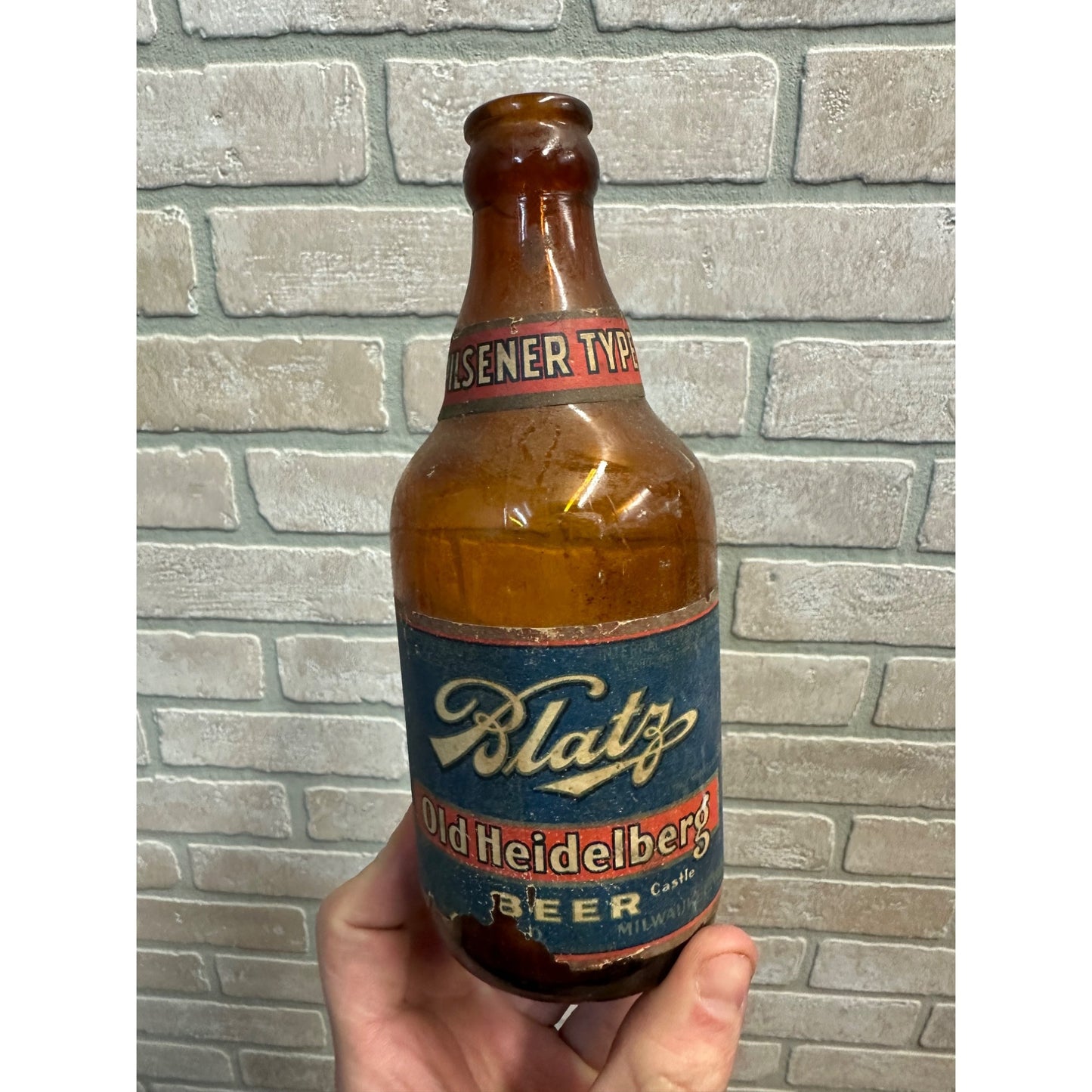 Vintage 1940s Blatz Old Heidelberg Castle Beer Bottle w/ Paper Label IRTP Steinie