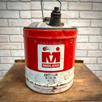 Vintage Midland Cooperatives Inc 5 Gallon Gas Oil Advertising Can Empty Minn
