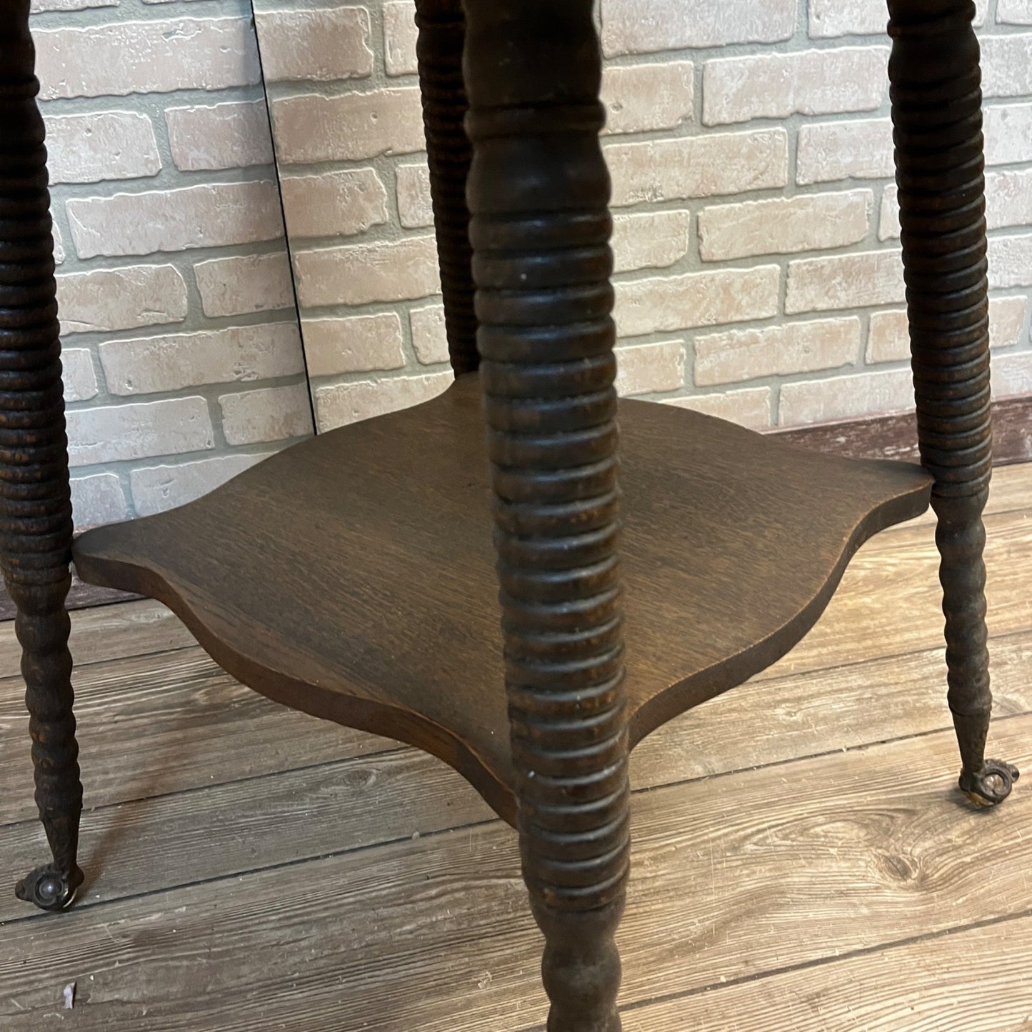 Antique 1900s Oak Parlor Side End Table w/ Glass Ball & Claw Feet