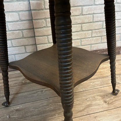 Antique 1900s Oak Parlor Side End Table w/ Glass Ball & Claw Feet