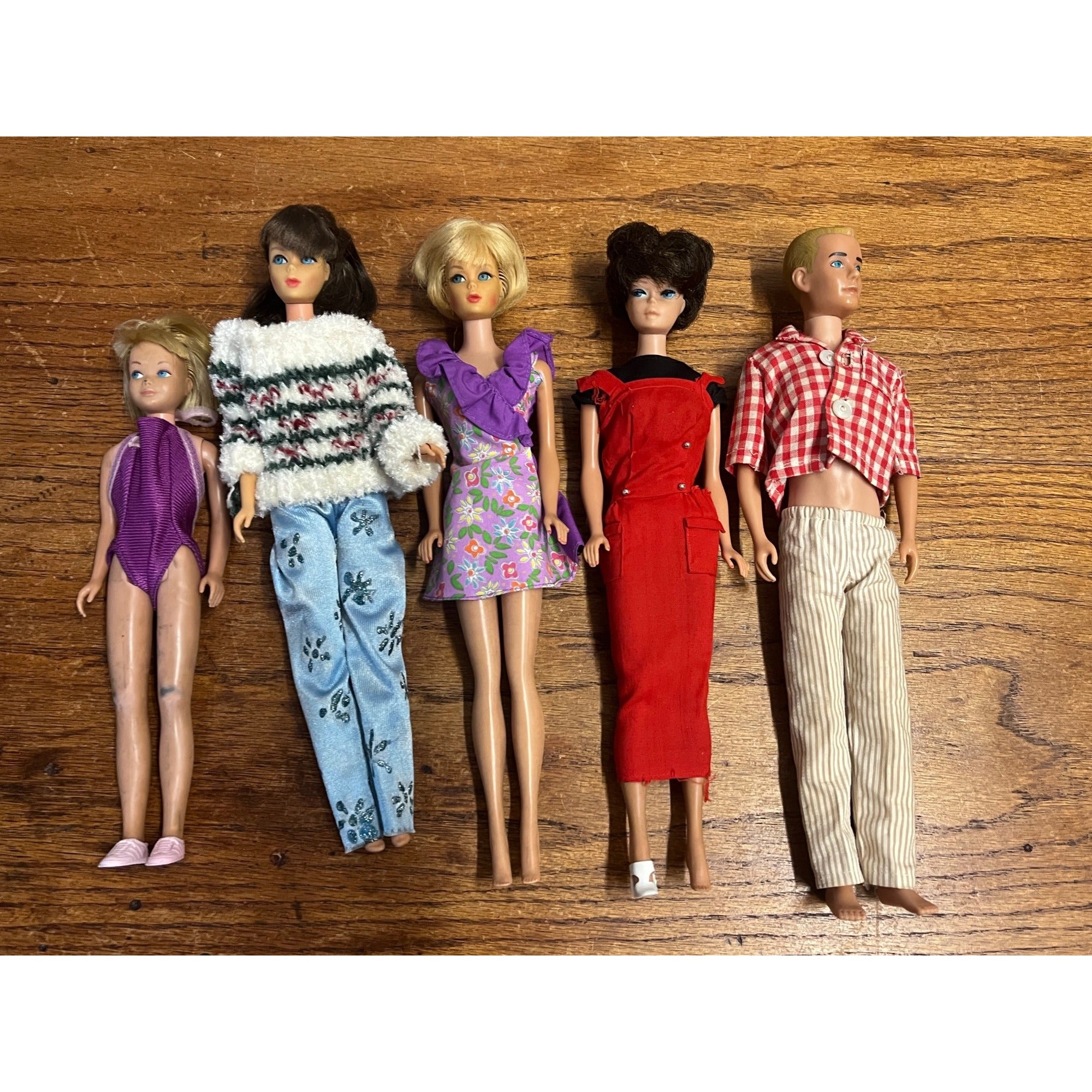 Vintage Lot (5) 1960s-70s Barbie Fashion Dolls Ken Skipper Mattel Brunette