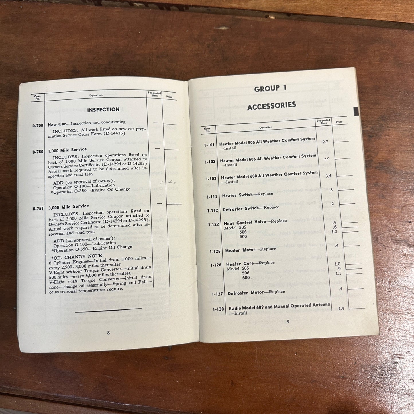 Vintage 1953 Dodge Passenger Car Service Operation Time Schedule Models D-44 D-46 D-47 D-48