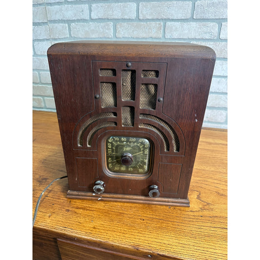 Vintage 1935 Zenith Tombstone Tube Radio Model 4-T-26 Wood Case - Works