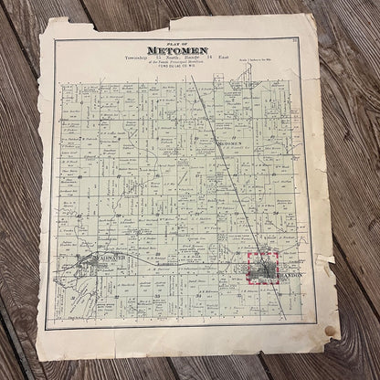 Antique 1893 Metomen Brandon Wisconsin Wis Plat Map Township