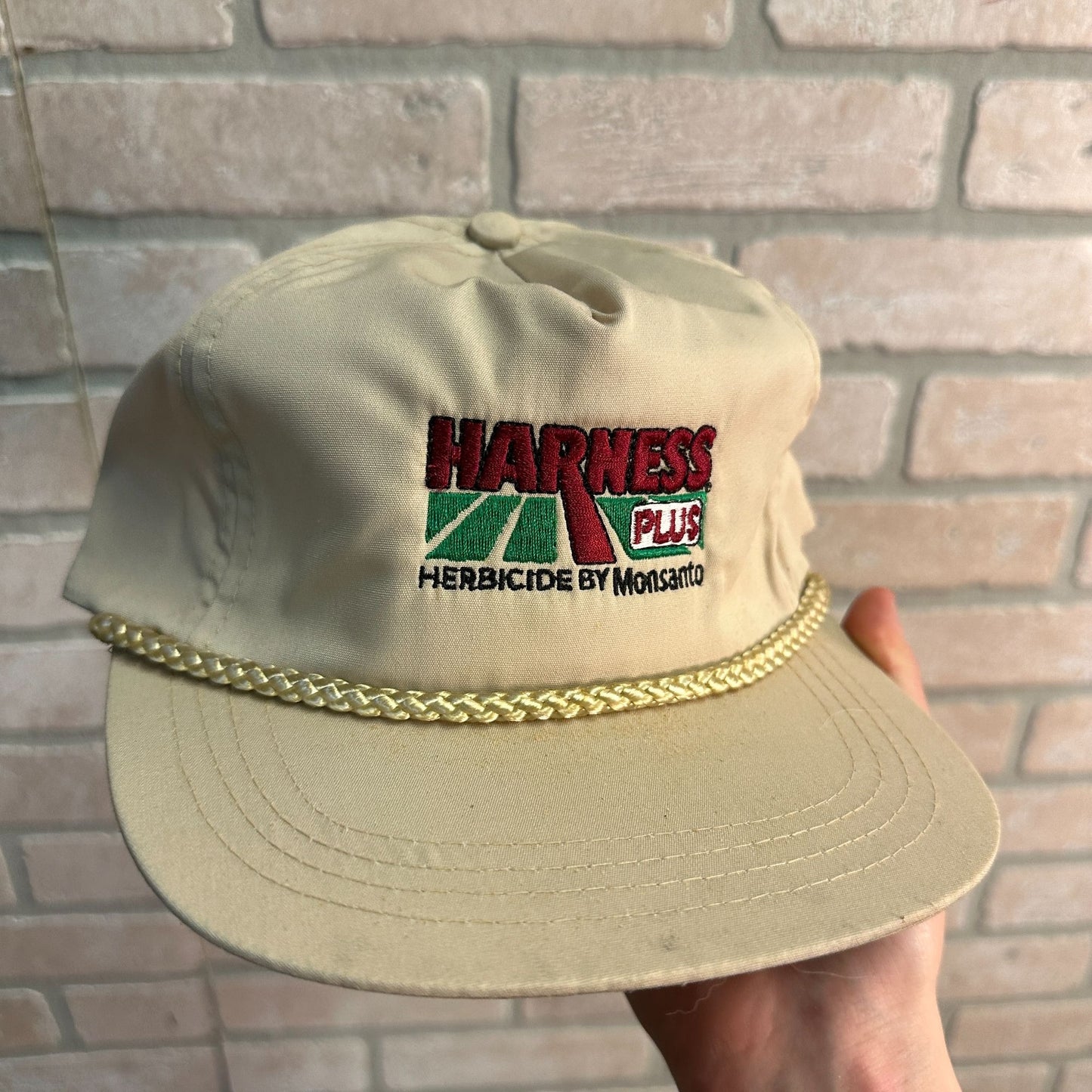 90S STRAPBACK FARMER HAT CAP ROPE BRAID MONSANTO HARNESS PLUS USA