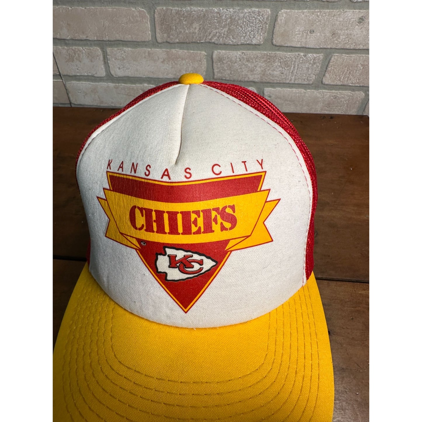 Vintage 1990s Kansas City Chiefs Hat Korea WHite & Yellow Snapback NFL