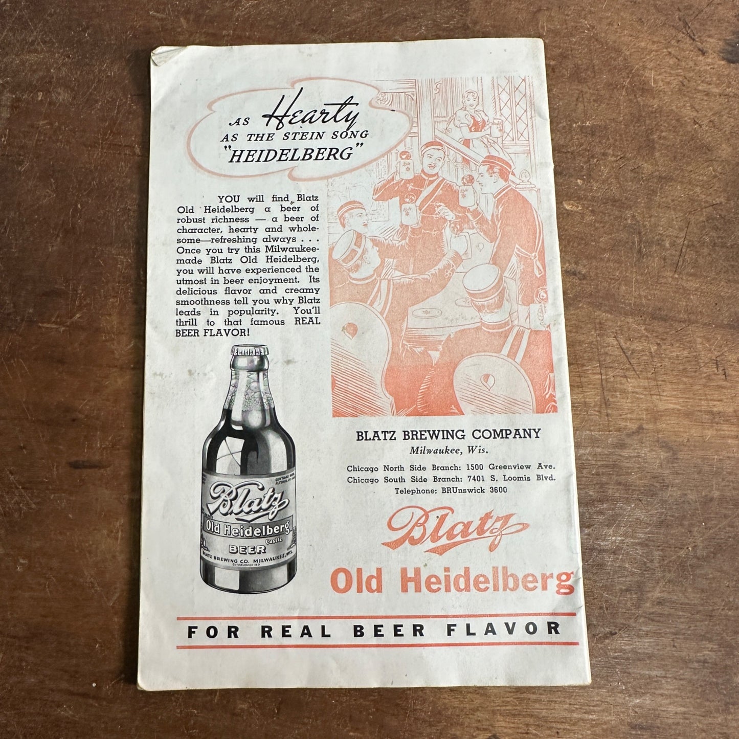 1930S SOUVENIR SONG BOOK EITEL'S OLD HEIDELBERG INN  BLATZ CHICAGO