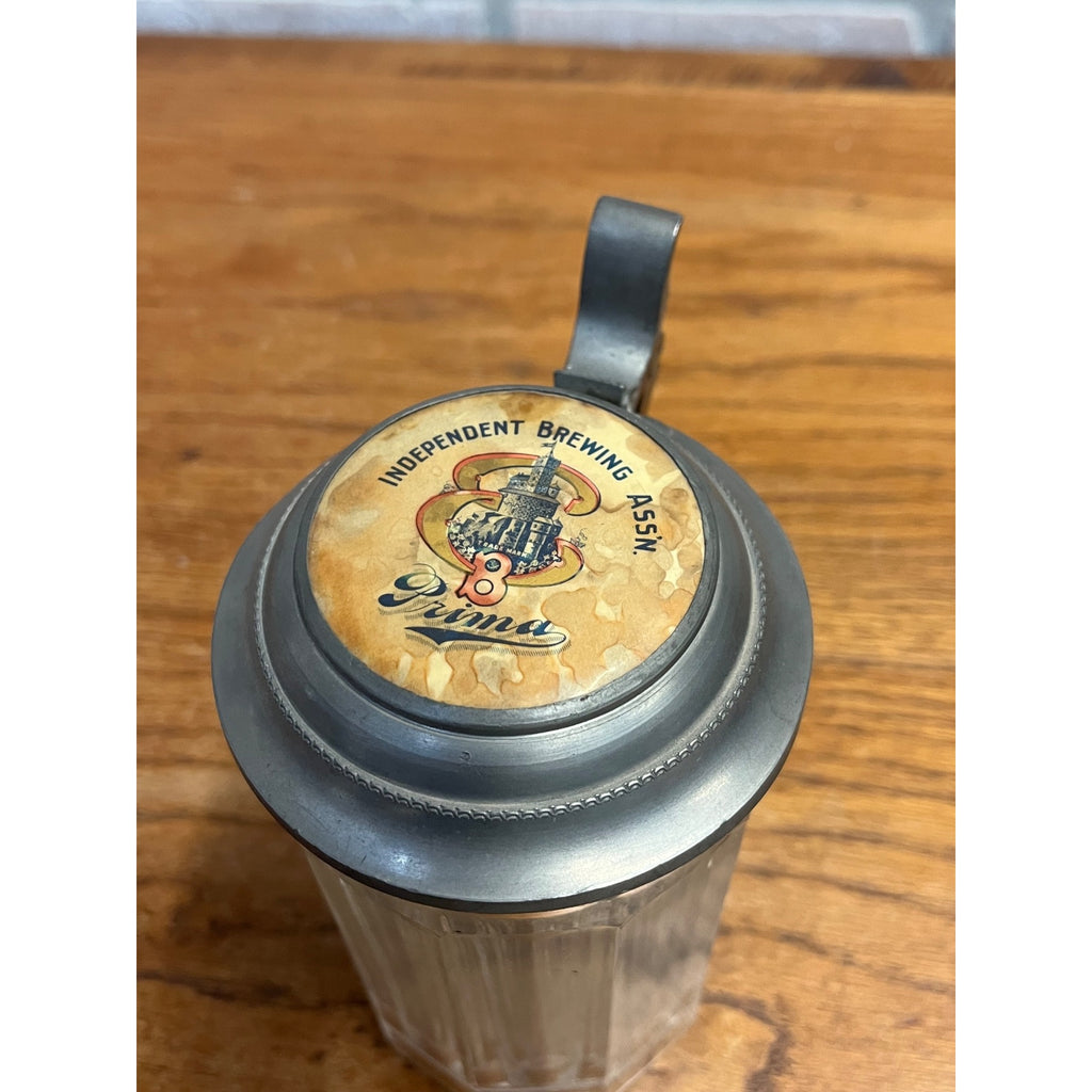 Vintage Independent Brewing Association "Prima" Glass Beer Stein Mug Chicago