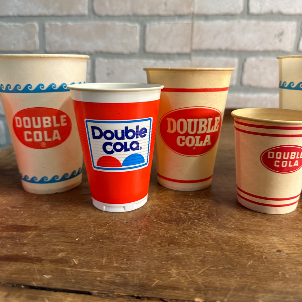 (8) Vintage Double Cola Soda Paper Wax Cups Advertising Sample Fountain