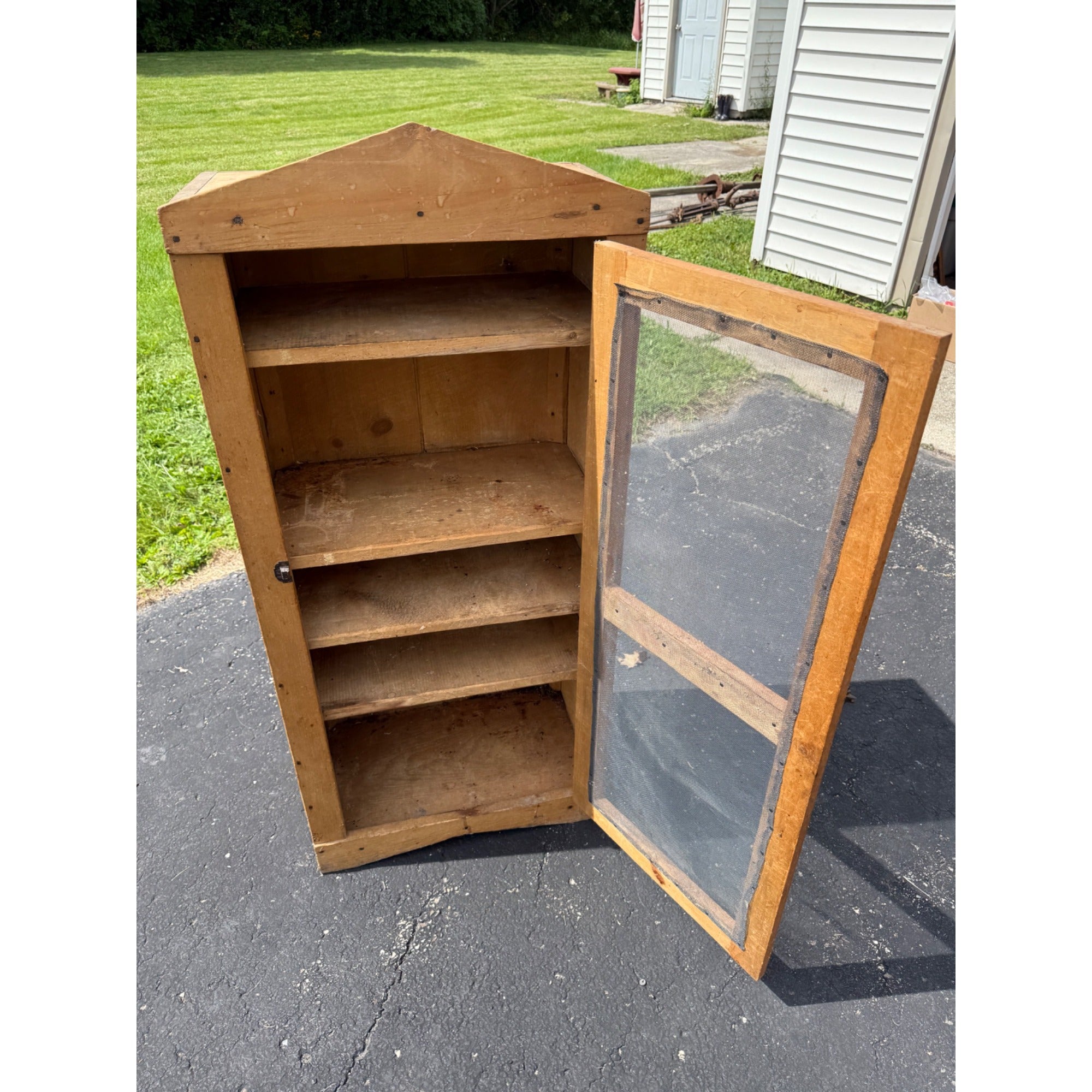 Antique Primitive Farmhouse Wood Pie Safe w/ Screen Door
