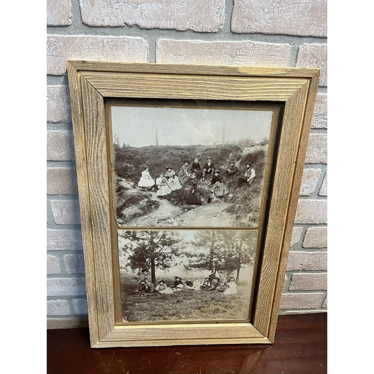 Antique c1890s Family Picnic in Park Photographs Framed Old Photos Wis