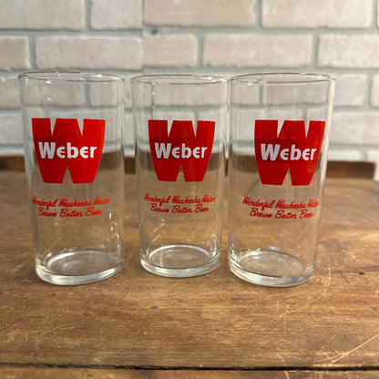 VINTAGE WEBER BEER ENAMEL PAINTED ACL WAUKESHA WISCONSIN LOT (3) SHELL GLASSES