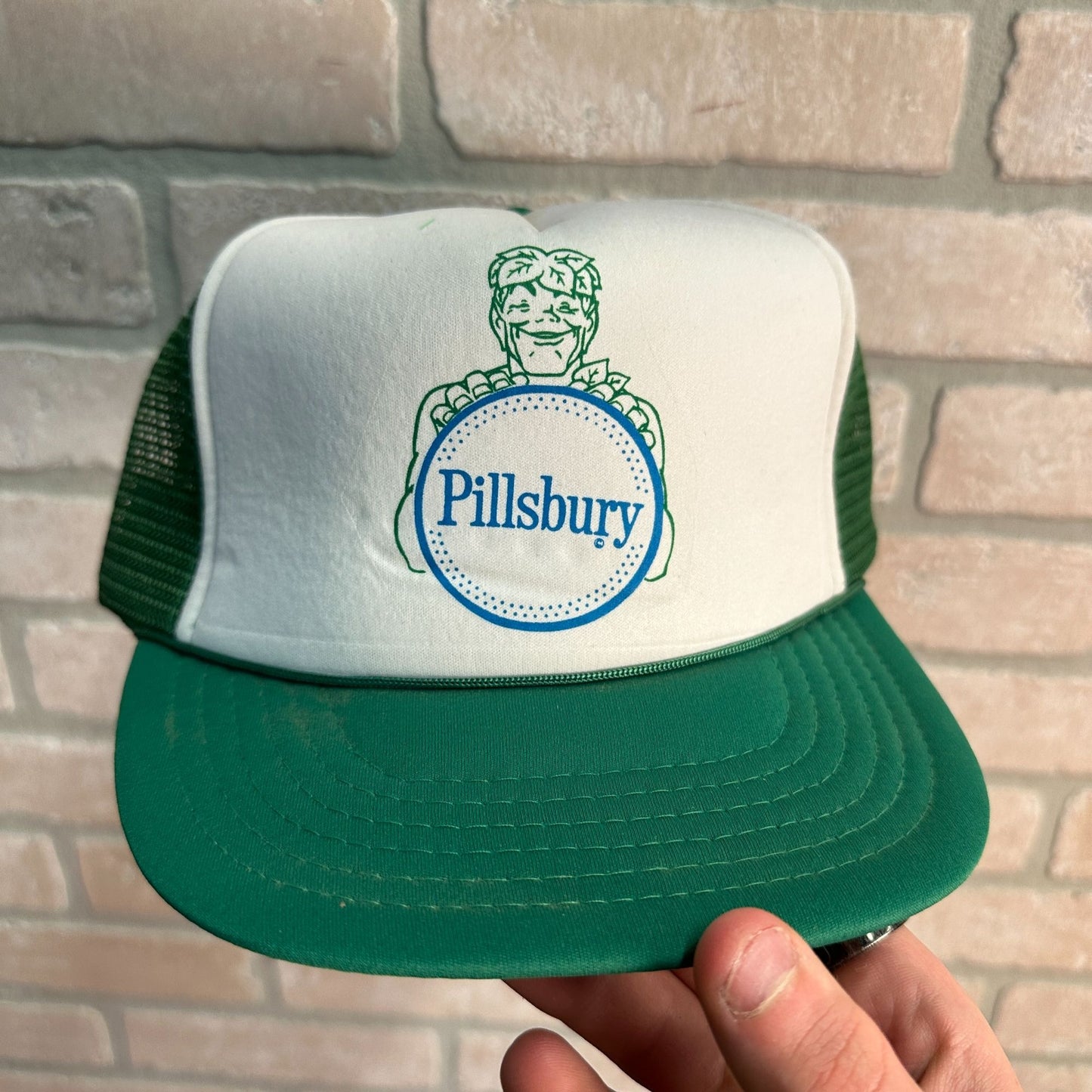 VINTAGE GREEN PILLSBURY GREEN GIANT FOODS MESH RETRO SNAPBACK HAT TRUCKER