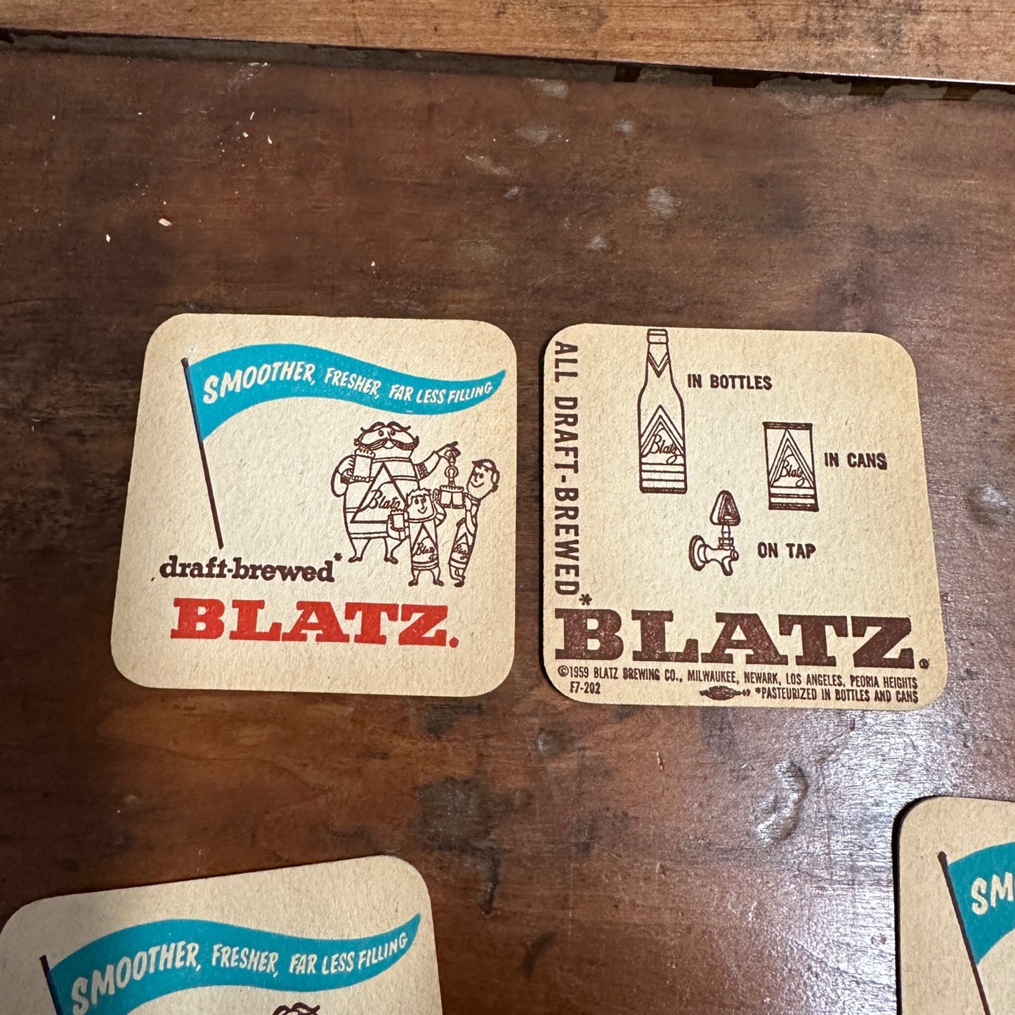 Vintage 1959 Blatz Beer Two-Sided Advertising Bar Coasters Set (4) Milwaukee