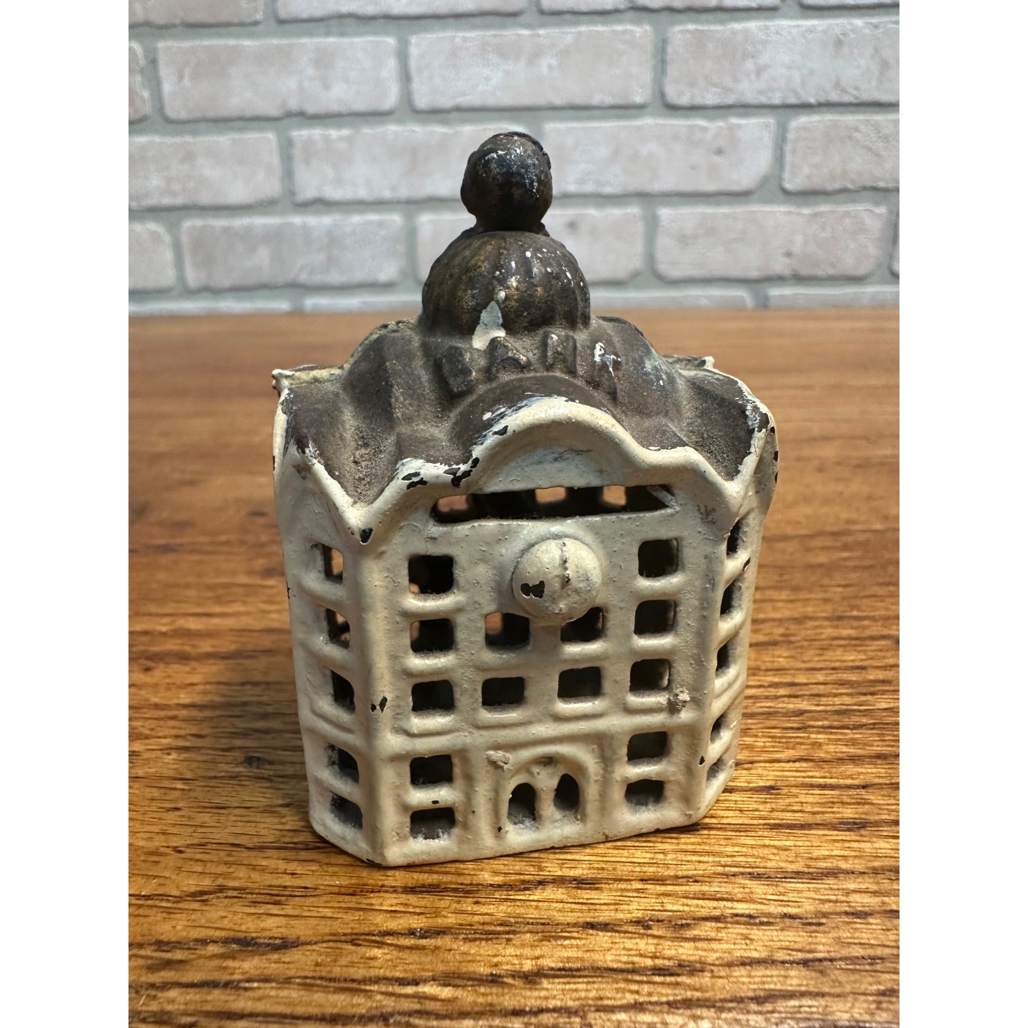 Vintage AC Williams Domed Building Cast Iron Still Bank 3" Tall White Paint