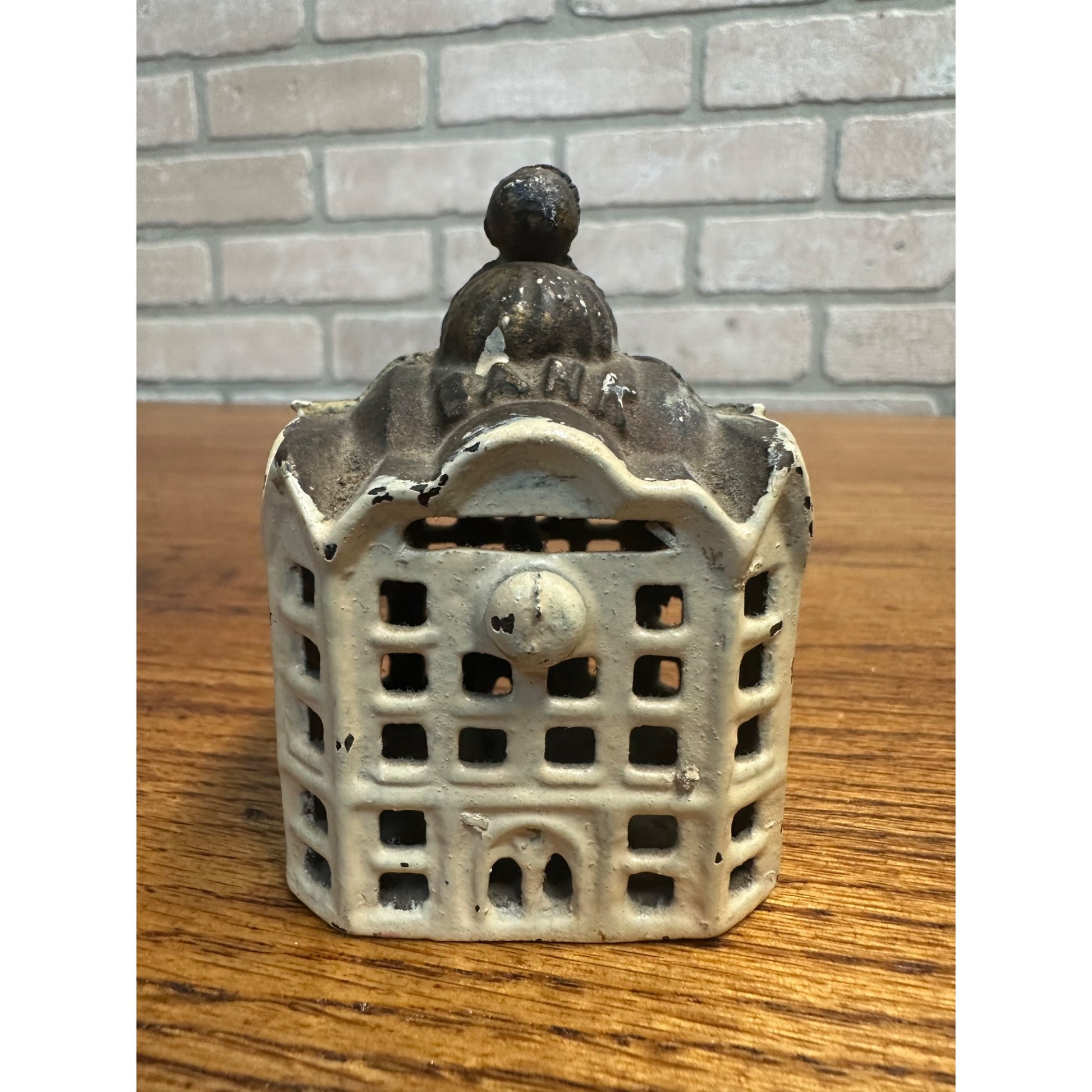 Vintage AC Williams Domed Building Cast Iron Still Bank 3" Tall White Paint