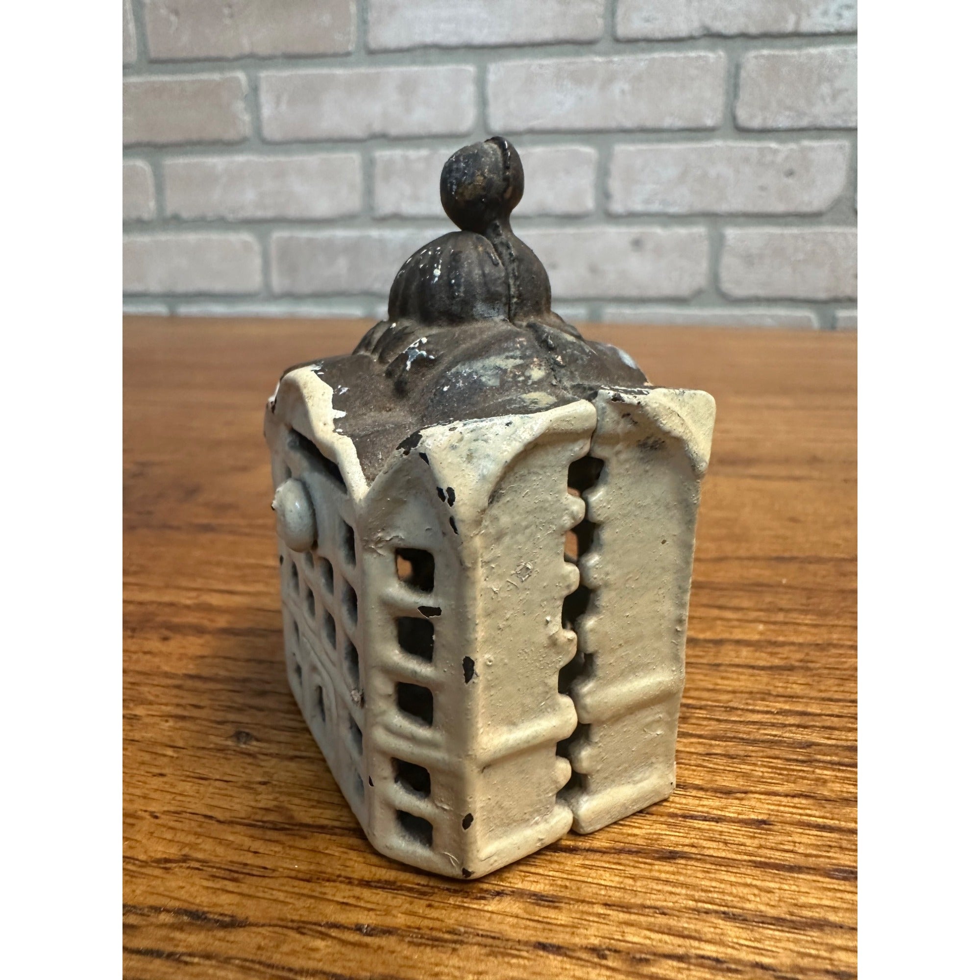 Vintage AC Williams Domed Building Cast Iron Still Bank 3" Tall White Paint