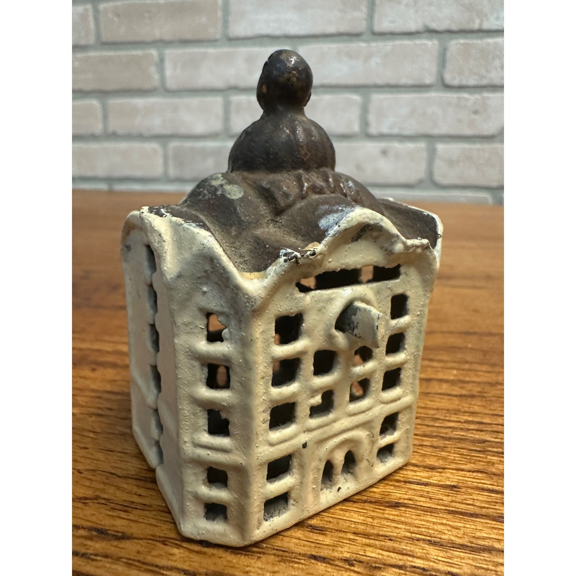 Vintage AC Williams Domed Building Cast Iron Still Bank 3" Tall White Paint